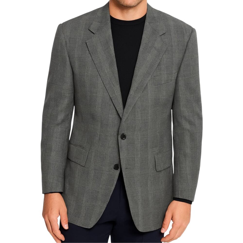 Polo University Club Ralph Lauren Sport Coat Plaid Two Button Notch Gray Wool 48